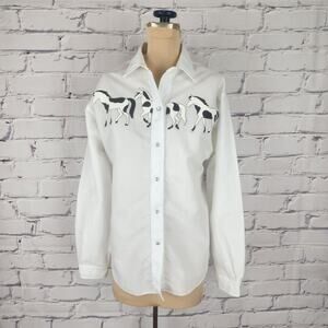 Vtg Miss Rodeo America White Shirt Size 13/14 Horses western cowgirl pearl snaps